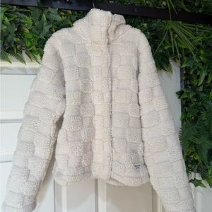 Abercrombie & Fitch Kid/Teen size 11/12 checkered off white faux fur jacket